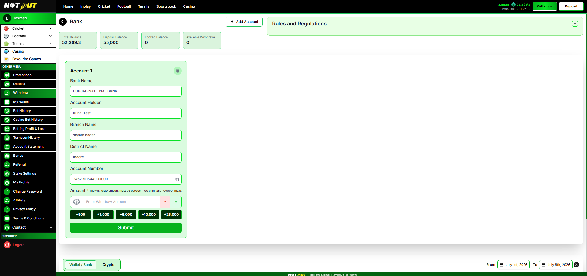 Bank payout account